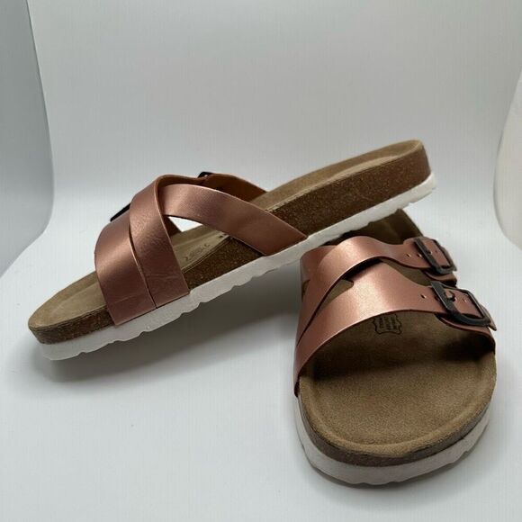 CUSHIONAIRE Women's Cork Footbed Sandal With +Comfort 8.5 ROSE GOLD - Picture 7 of 7